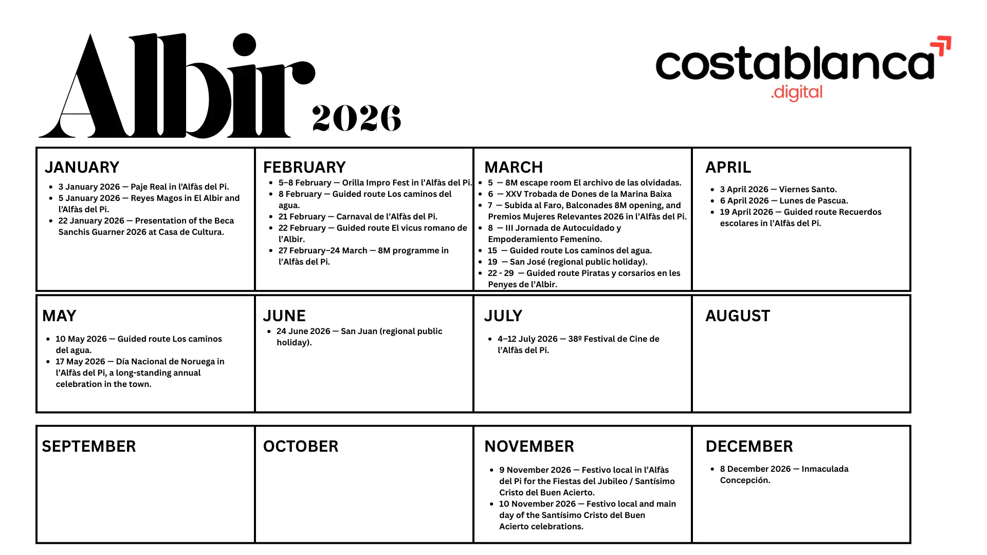 Official fiestas in Albir for 2026