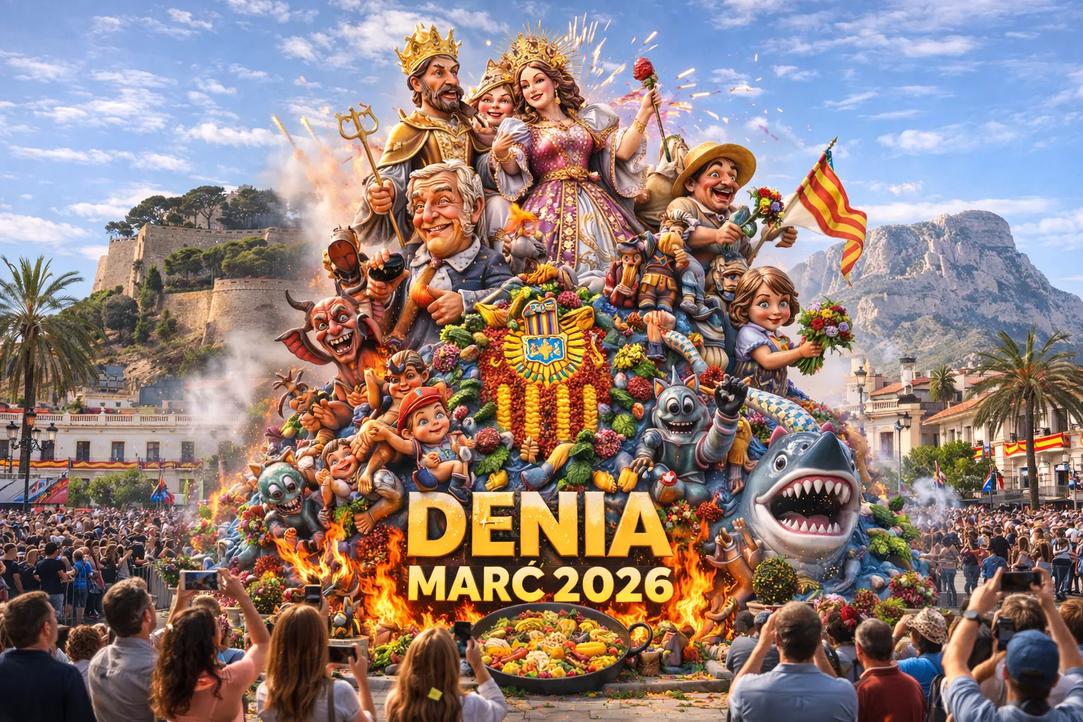 Fallas in Dénia 2026 Fallas monuments in Dénia, Costa Blanca, March 2026