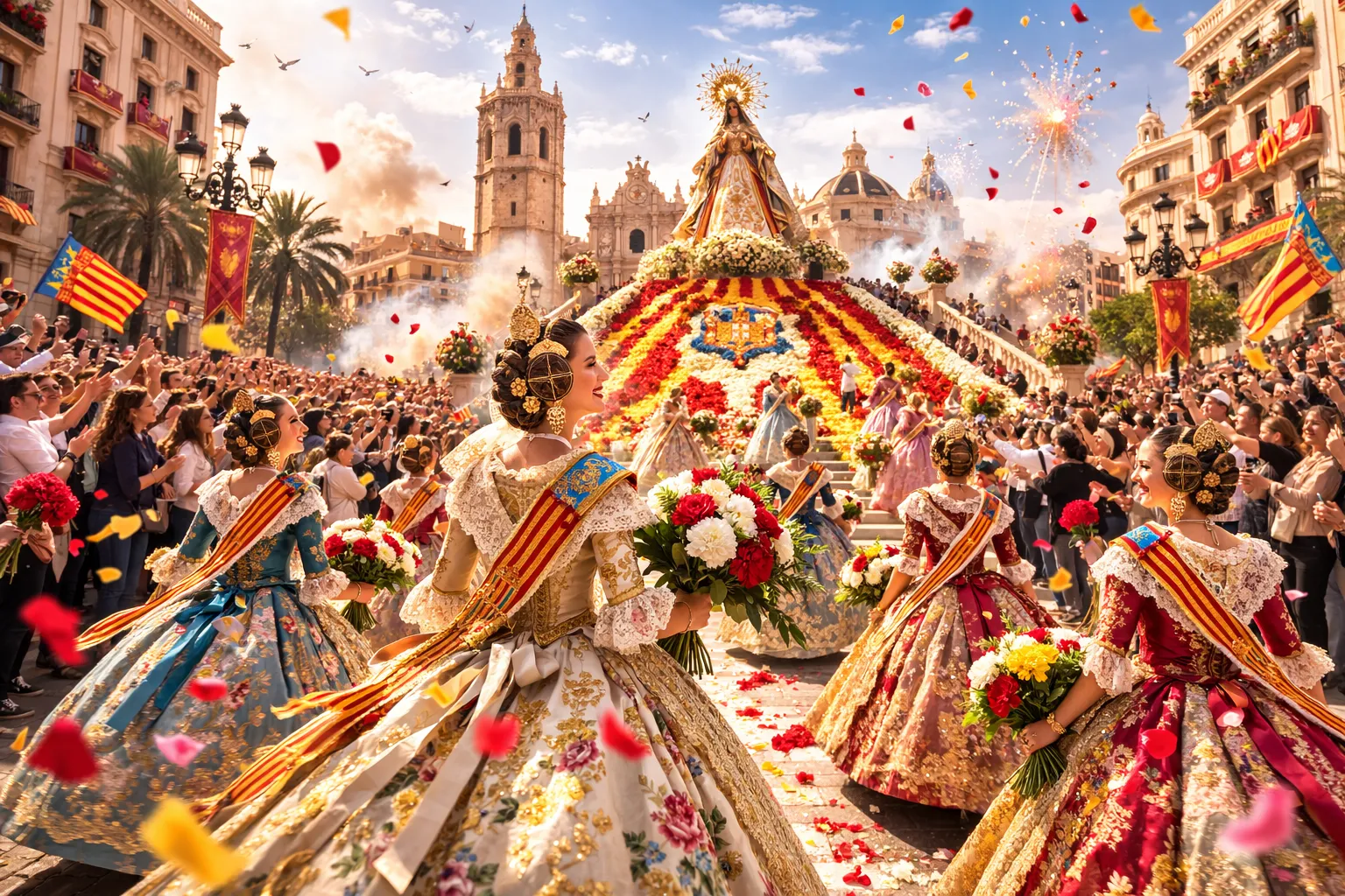 Ofrenda de Flores Fallas 2026 Falleras in traditional dress during the Ofrenda de Flores