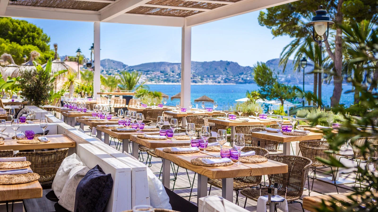 Terrace of Food Bar restaurant in Moraira overlooking the Mediterranean on the Costa Blanca
