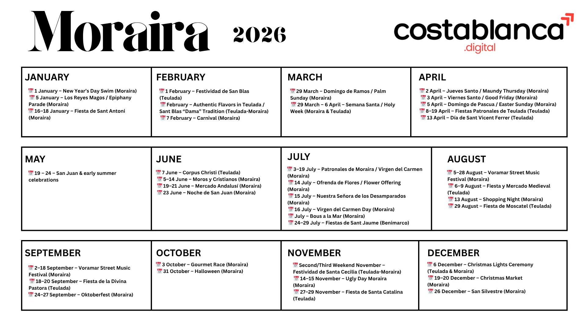 MORAIRA CALENDAR 2026